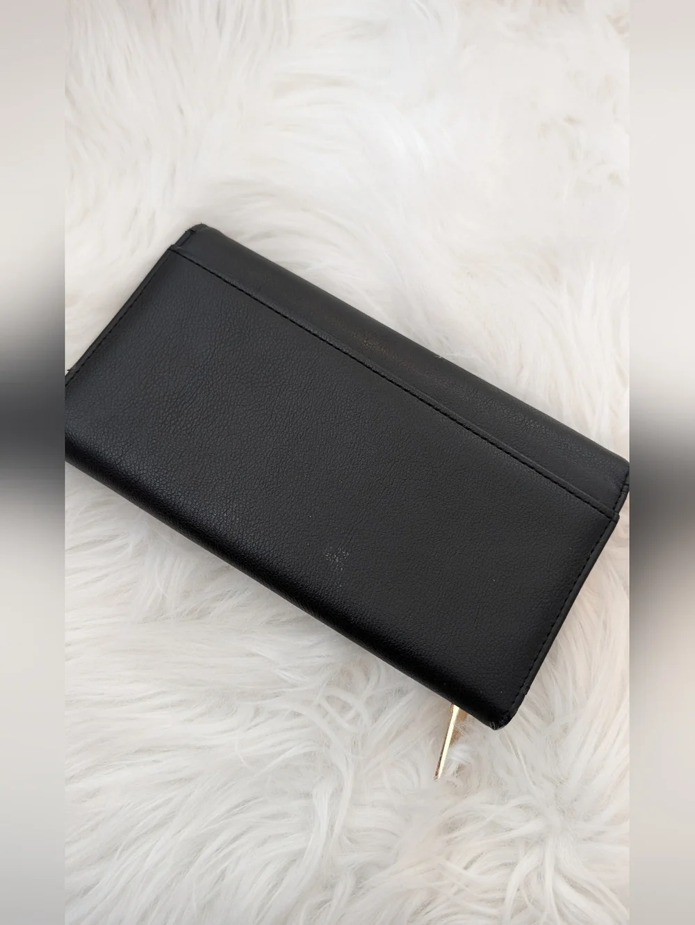 bebe Black Faux Leather Wristlet Wallet with Gold Plate